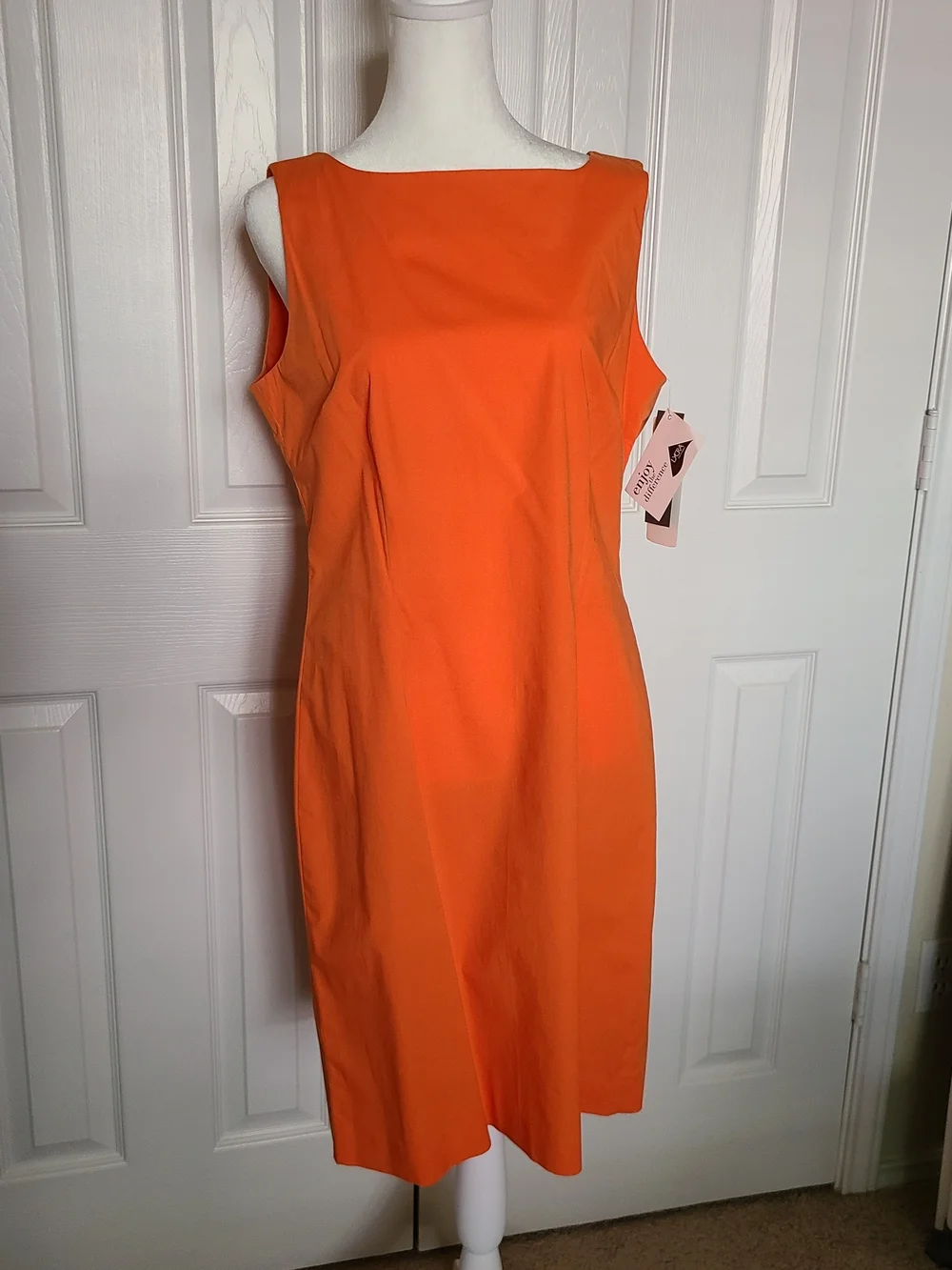 VTG NWT Evan Picone Orange Sleeveless Cotton Lycra Dress With Embridered Sweater